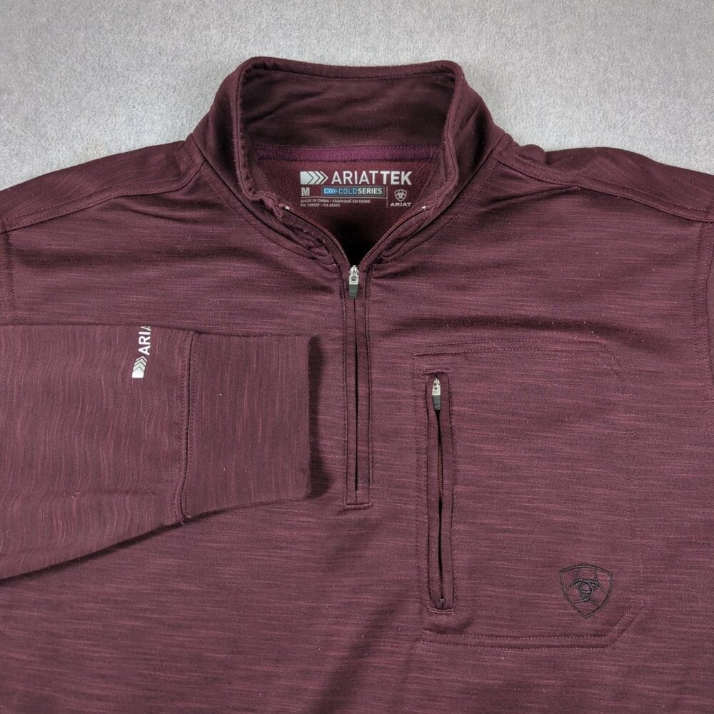 Ariat Tek Pullover Mens Medium Red 1/4 Zip Cold Series Fleece Sweatshirt